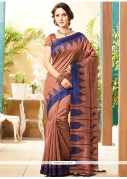 Jute Silk Brown Resham Work Traditional Designer Saree