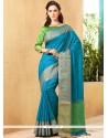 Blue Embroidered Work Jute Silk Traditional Designer Saree