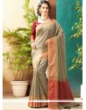 Jute Silk Beige Embroidered Work Traditional Designer Saree