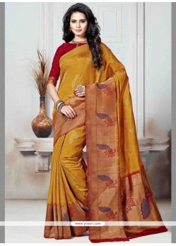 Art Silk Mustard Weaving Work Traditional Designer Saree