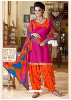 Orange Cotton Punjabi Patiala Suit