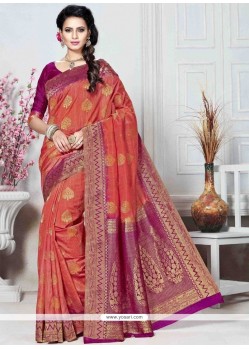 Orange Weaving Work Traditional Saree