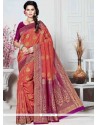 Orange Weaving Work Traditional Saree