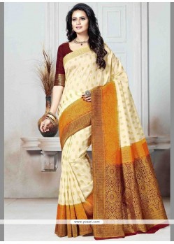 Cream Art Silk Designer Traditional Saree