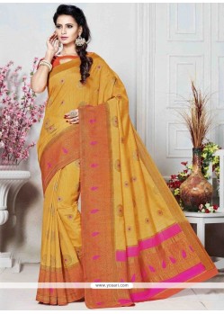 Weaving Work Yellow Art Silk Traditional Saree