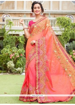 Art Silk Peach And Pink Shaded Saree