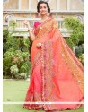 Art Silk Peach And Pink Shaded Saree