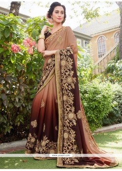 Faux Georgette Brown Shaded Saree