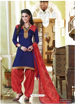 Navy Blue Cotton Punjabi Patiala Suit