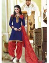Navy Blue Cotton Punjabi Patiala Suit
