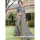 Lace Work Grey Faux Georgette Classic Designer Saree