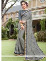 Lace Work Grey Faux Georgette Classic Designer Saree