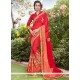 Faux Georgette Red Embroidered Work Shaded Saree