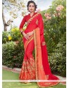 Faux Georgette Red Embroidered Work Shaded Saree