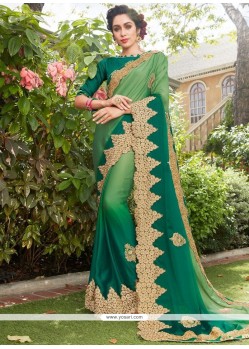 Faux Georgette Green Shaded Saree