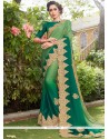 Faux Georgette Green Shaded Saree