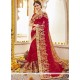 Faux Georgette Red Lace Work Classic Designer Saree