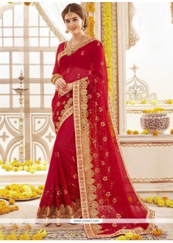 Faux Georgette Embroidered Work Saree