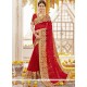 Faux Georgette Red Embroidered Work Classic Saree