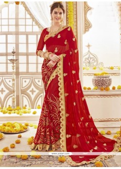 Lace Work Faux Georgette Designer Saree