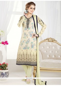 Faux Georgette Cream Churidar Designer Suit