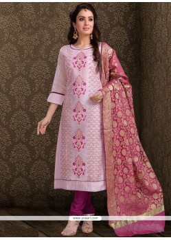 Embroidered Work Chanderi Lavender Churidar Designer Suit