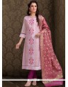 Embroidered Work Chanderi Lavender Churidar Designer Suit