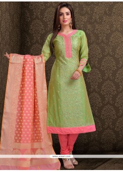 Chanderi Green Churidar Designer Suit