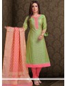 Chanderi Green Churidar Designer Suit