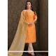 Orange Embroidered Work Chanderi Churidar Designer Suit