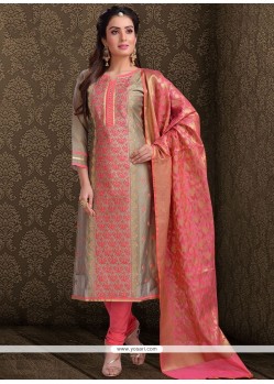 Embroidered Work Pink Chanderi Churidar Designer Suit