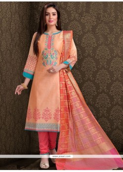 Embroidered Work Pink Chanderi Churidar Designer Suit