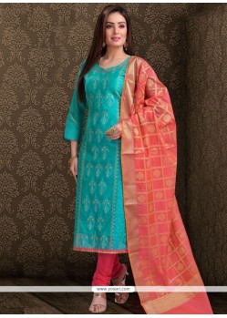 Embroidered Work Blue Churidar Designer Suit