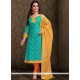 Embroidered Work Chanderi Sea Green Churidar Designer Suit