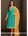 Embroidered Work Chanderi Sea Green Churidar Designer Suit