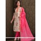 Chanderi Cream And Pink Embroidered Work Churidar Designer Suit