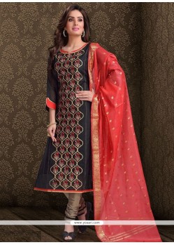 Embroidered Work Black Churidar Designer Suit