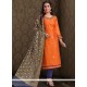 Embroidered Chanderi Churidar Designer Suit In Orange