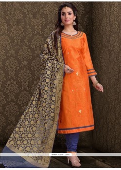 Embroidered Chanderi Churidar Designer Suit In Orange