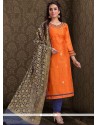 Embroidered Chanderi Churidar Designer Suit In Orange