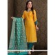 Chanderi Yellow Embroidered Work Churidar Designer Suit