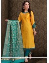 Chanderi Yellow Embroidered Work Churidar Designer Suit