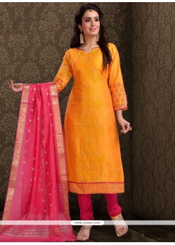 Chanderi Embroidered Work Churidar Designer Suit