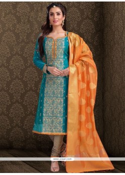 Chanderi Blue Churidar Designer Suit