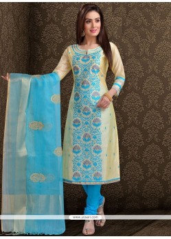 Embroidered Work Blue Chanderi Churidar Designer Suit