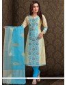 Embroidered Work Blue Chanderi Churidar Designer Suit