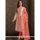 Embroidered Work Cream And Peach Churidar Designer Suit