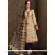 Beige Embroidered Work Chanderi Churidar Designer Suit