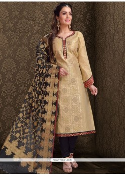 Beige Embroidered Work Chanderi Churidar Designer Suit