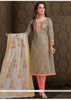 Chanderi Beige Embroidered Work Churidar Designer Suit